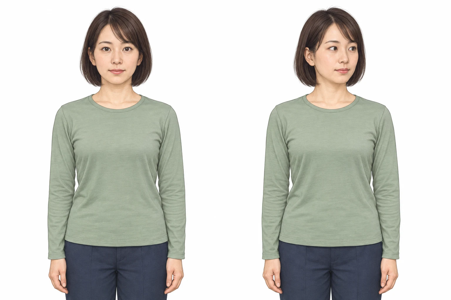 胸と肩を正面に保ち、顔と目線を正面に向けた首の準備姿勢。
